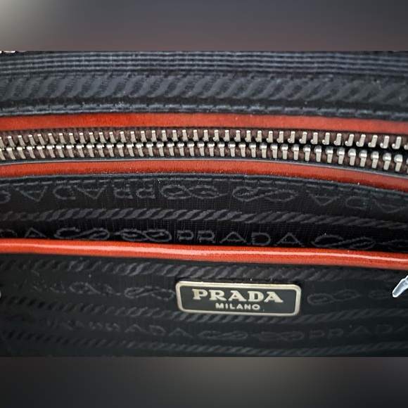 PRADA Brushed Leather Zip Clutch Bag w/Laser Cut Flowers, Caramel, NEW - Picture 9 of 16